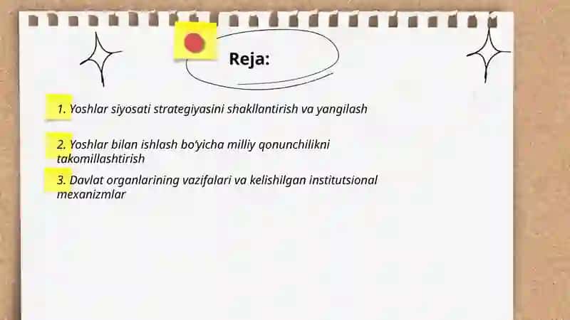 Yoshlarga oid davlat siyosatining izchil va samarali tashkil etish 2