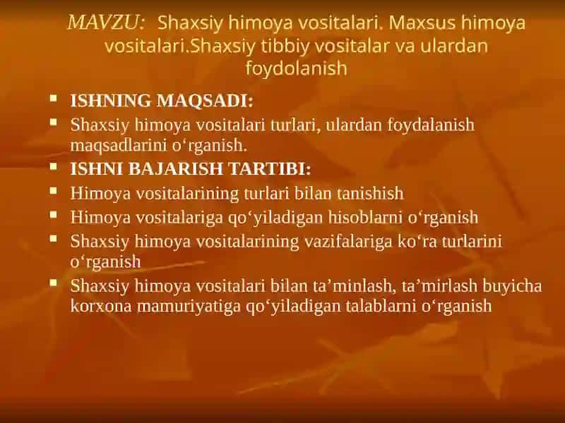 Shaxsiy himoya vositalari. Maxsus himoya vositalari. Shaxsiy tibbiy vositalar va ulardan foydalanish 2