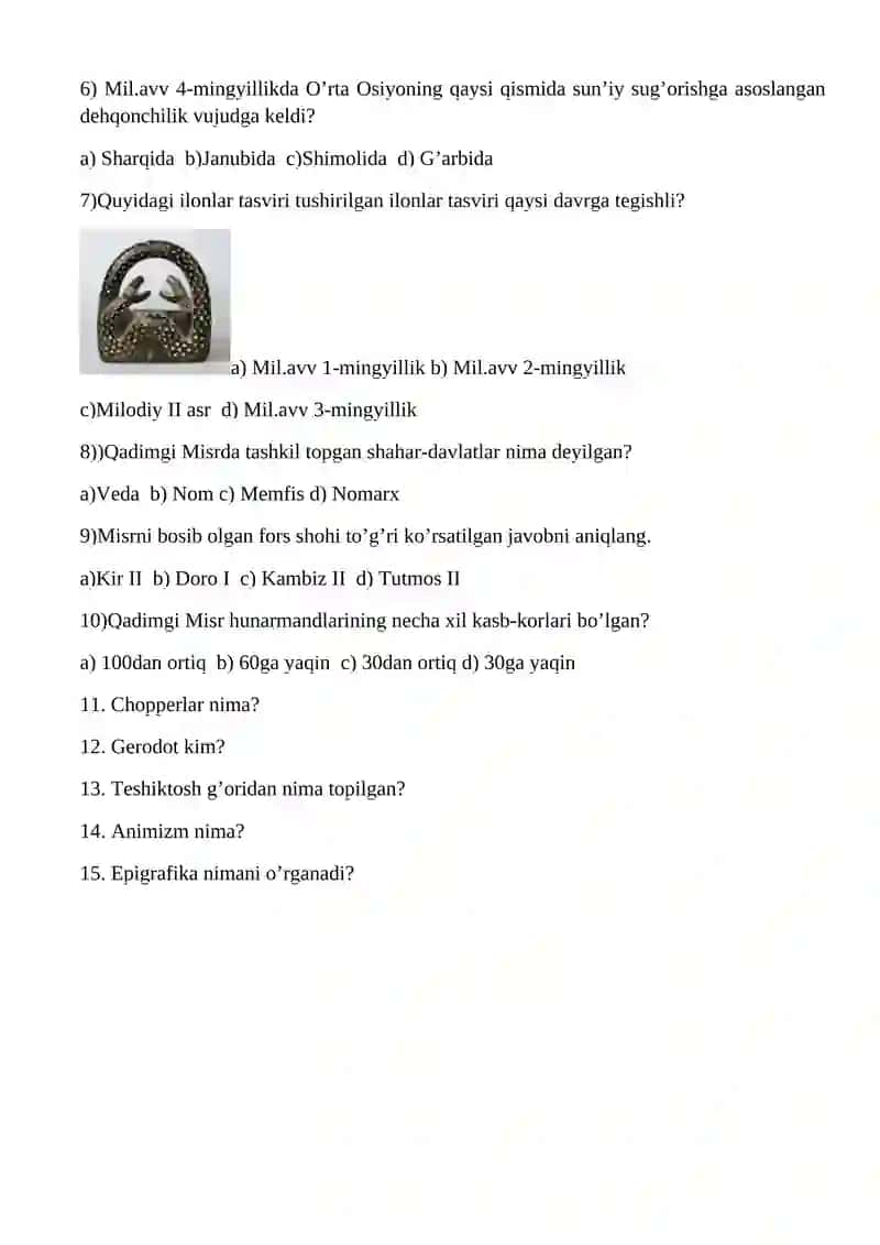 6 -sinf. Tarix. Monitoring testi. 2