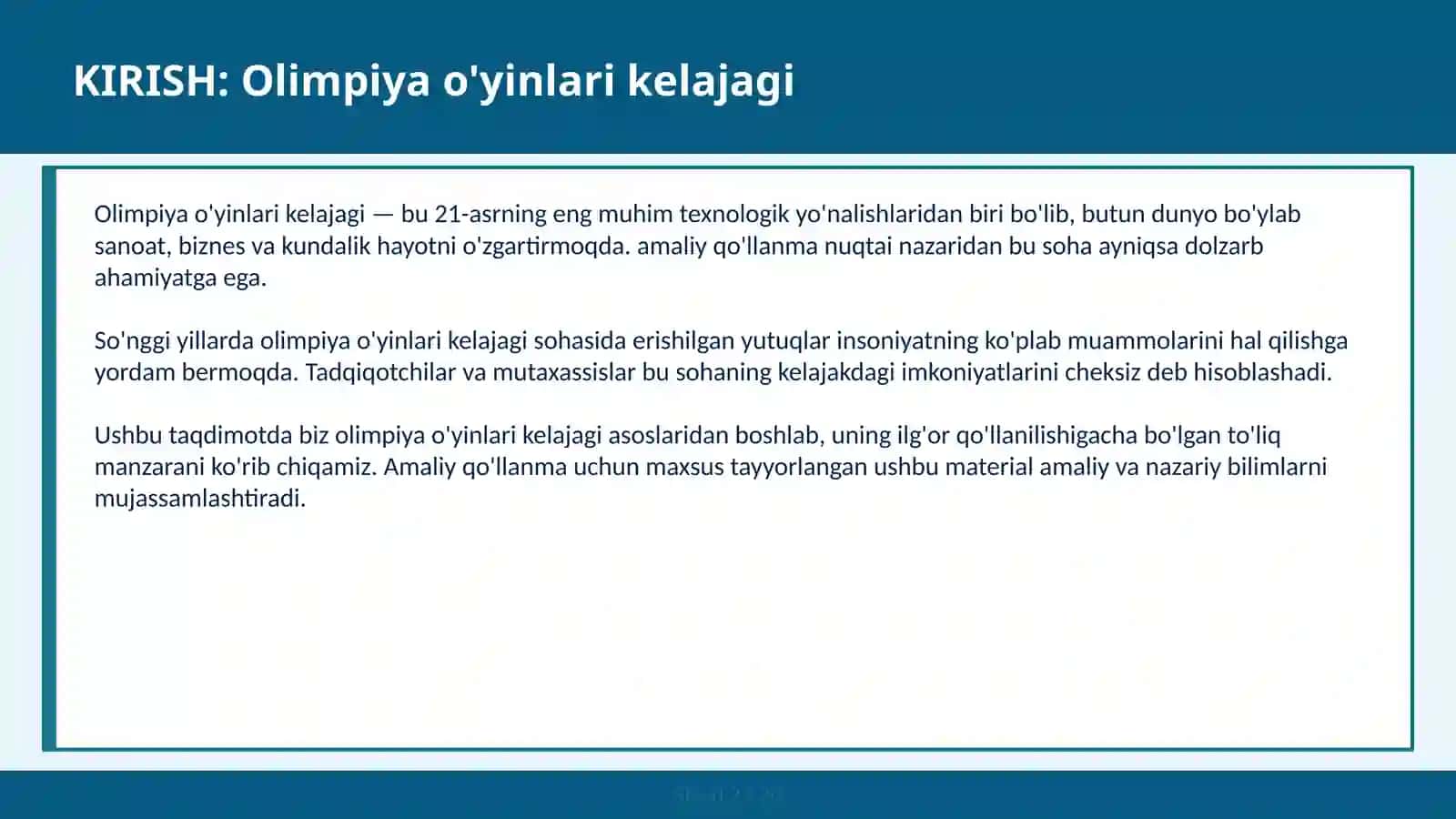 Olimpiya O'yinlari Kelajagi 2