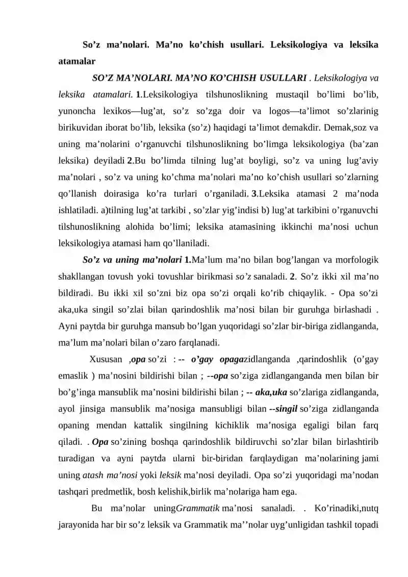So’z ma’nolari va ularning o’zgarishi 2