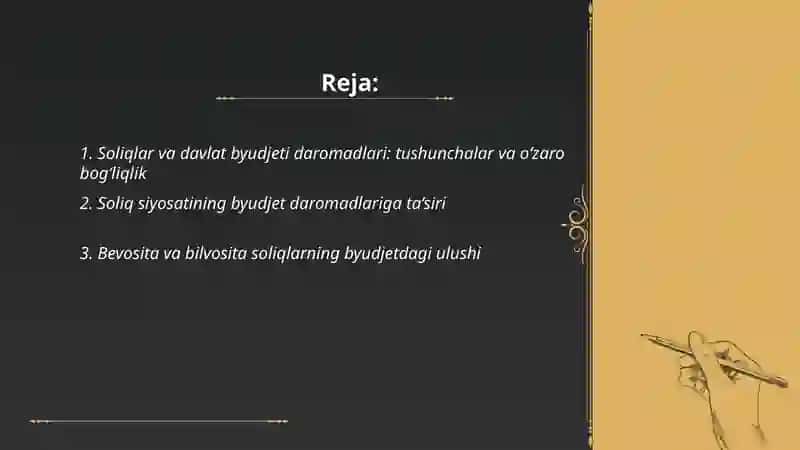Soliqlar va davlat byudjeti daromadlari 2