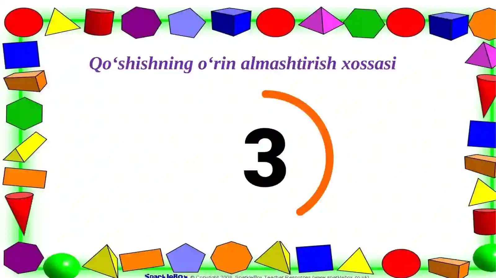 “Qo‘shishning o‘rin almashtirish xossasi” mavzusida taqdimoti 2