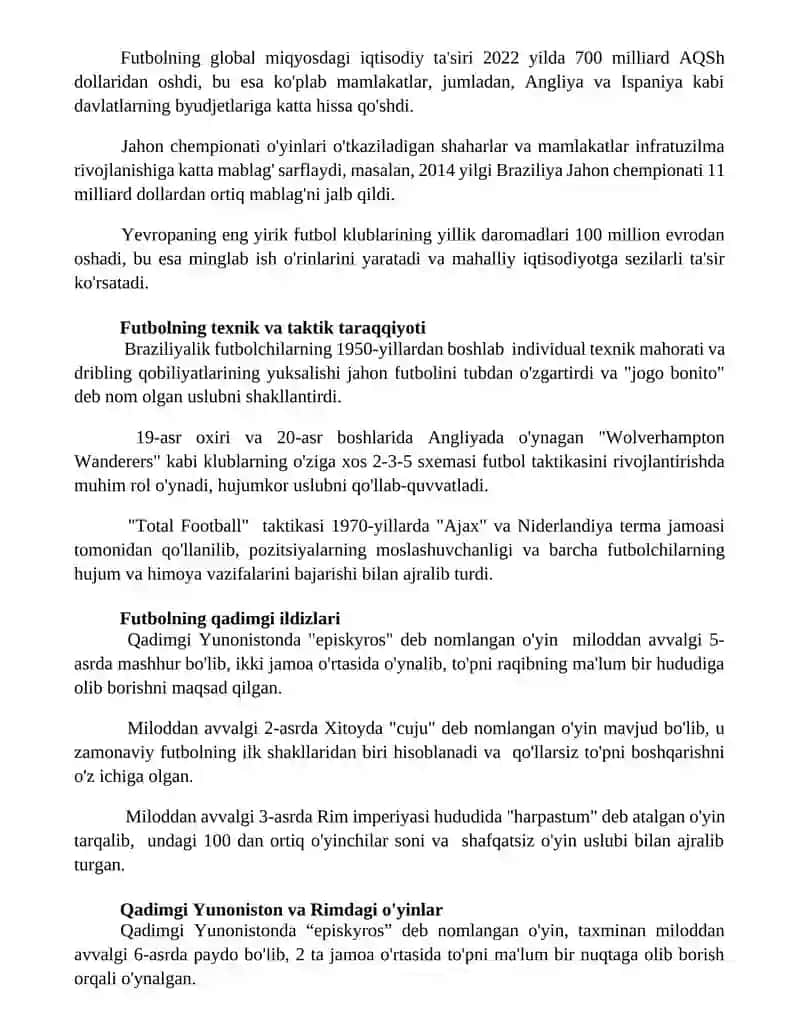 Futbolning Kelib chiqishi va rivojlanishi 2