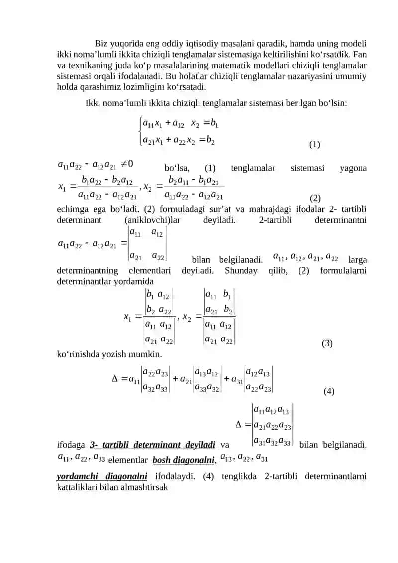 2 Mavzu: Determinantlar va ularning xossalari 2