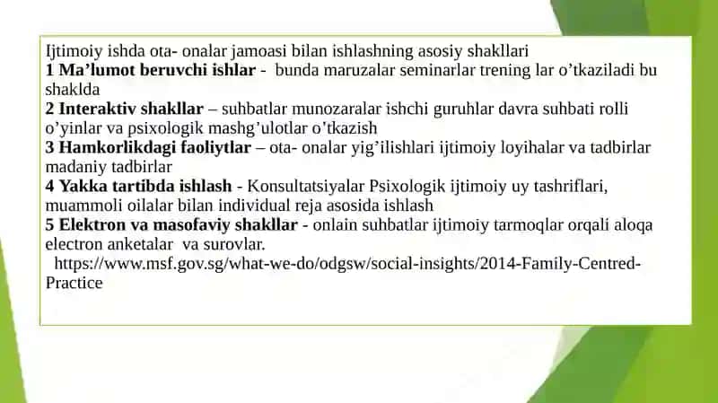Ota – onalar jamoasi bilan ishlashning asosiy shakllari 2
