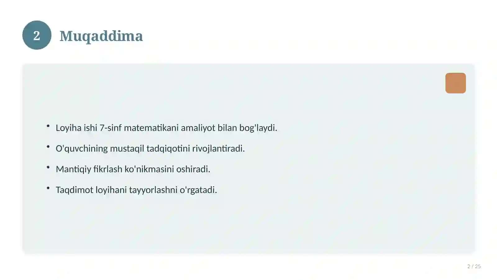 7-sinf matematika fanidan Loyiha ish 2