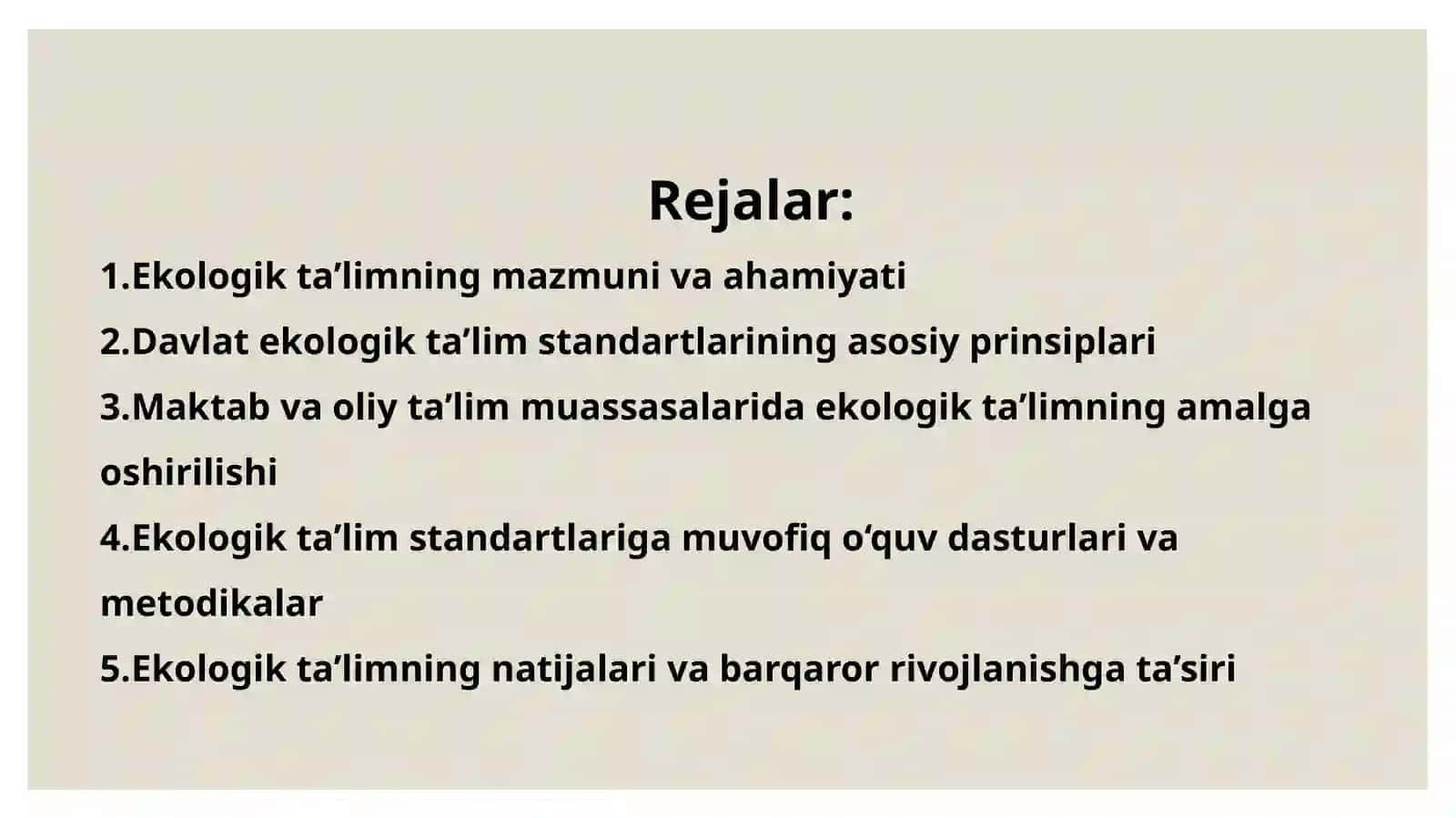 Ekologik ta’lim berish davlat standartlar 2