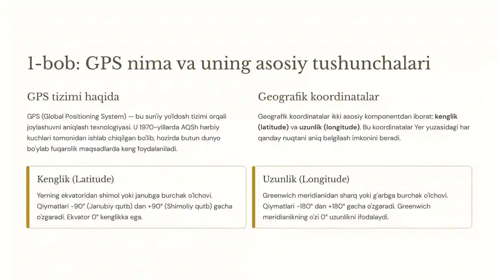 GPS yordamida geografik koordinatalarni aniqlash 2