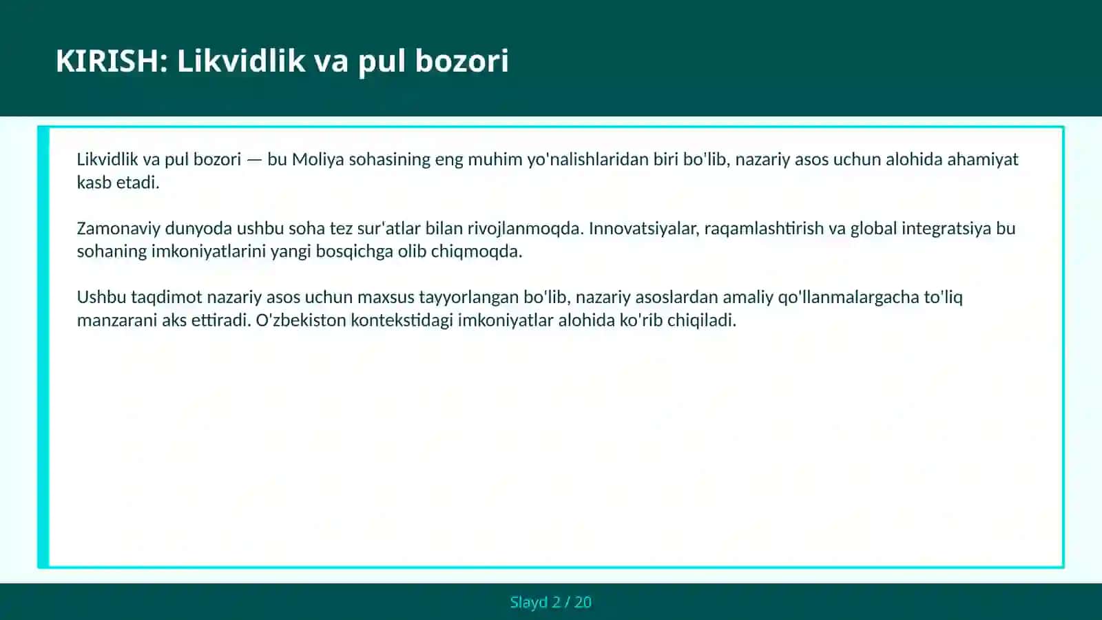 Likvidlik va pul bozori 2