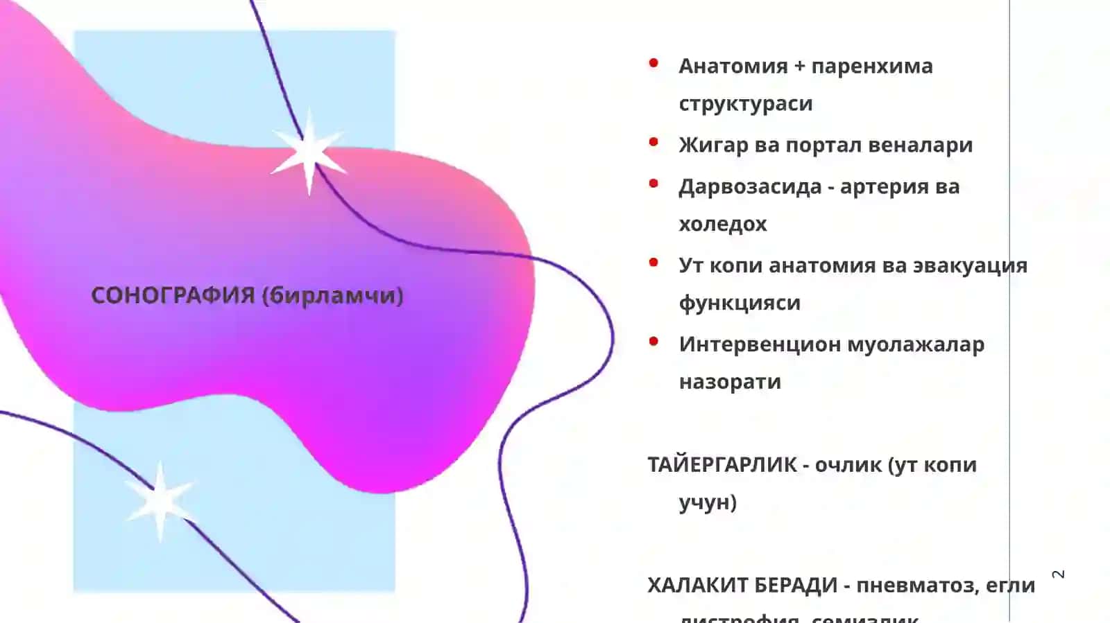 Жигар ва ўт йўллари касалликларини нур ташхисоти 2