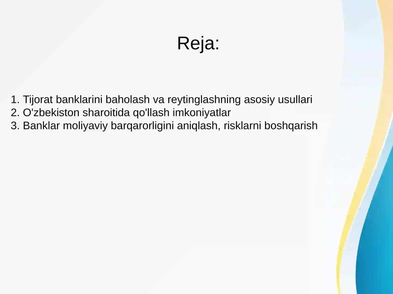 Tijorat banklarining reytingini aniqlash usullari 2