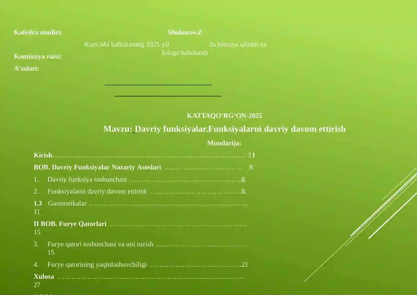 Davriy funksiyalar.Funksiyalarni davriy davom ettirish 2