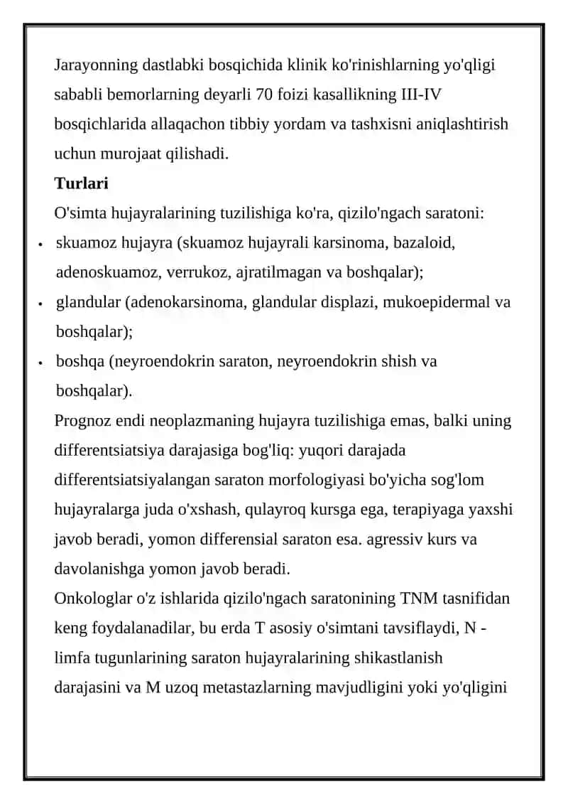 Qizilo'ngach saratoni 2