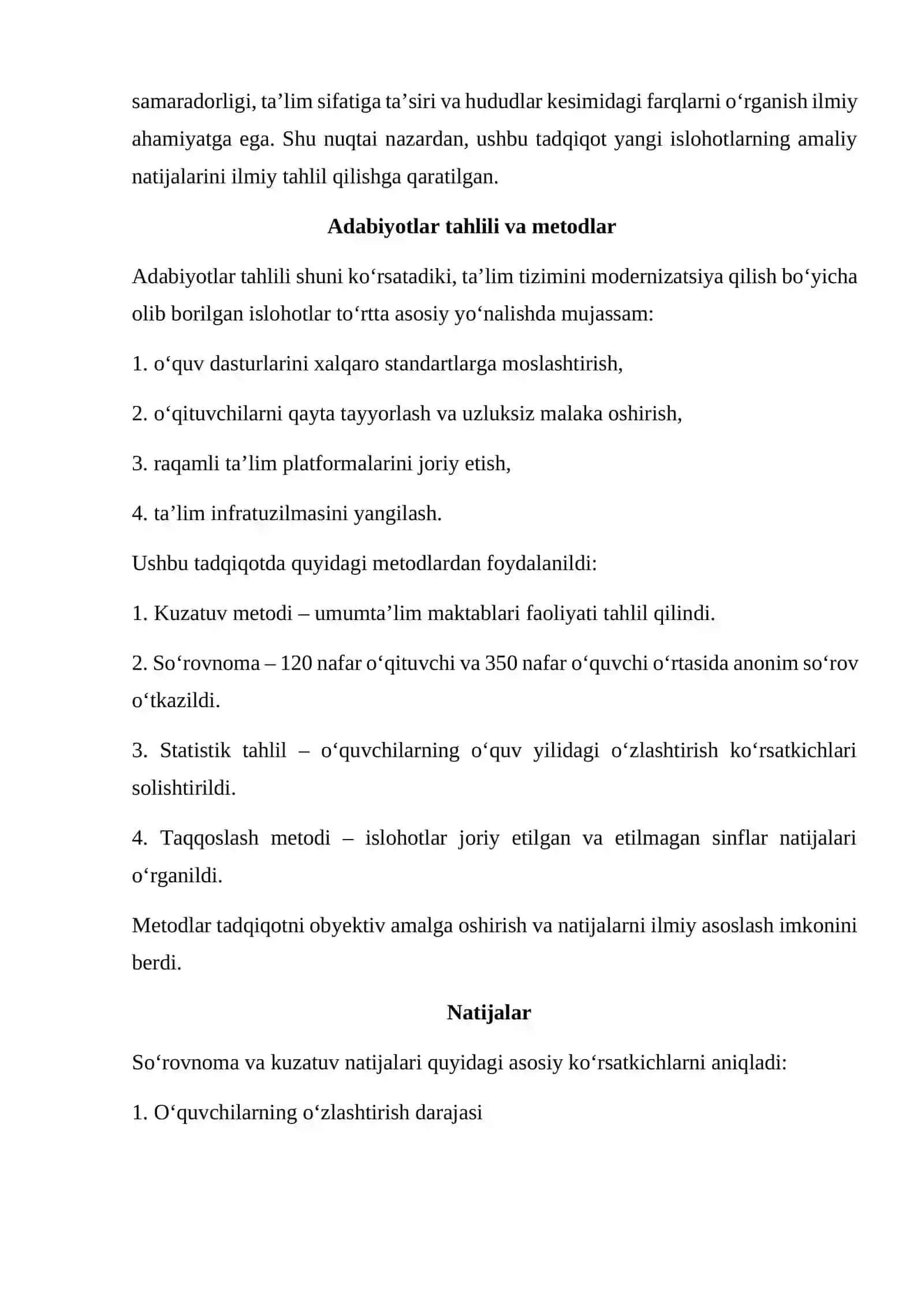 Yangi ta'lim islohotlarining samaradorligi haqida maqola 2
