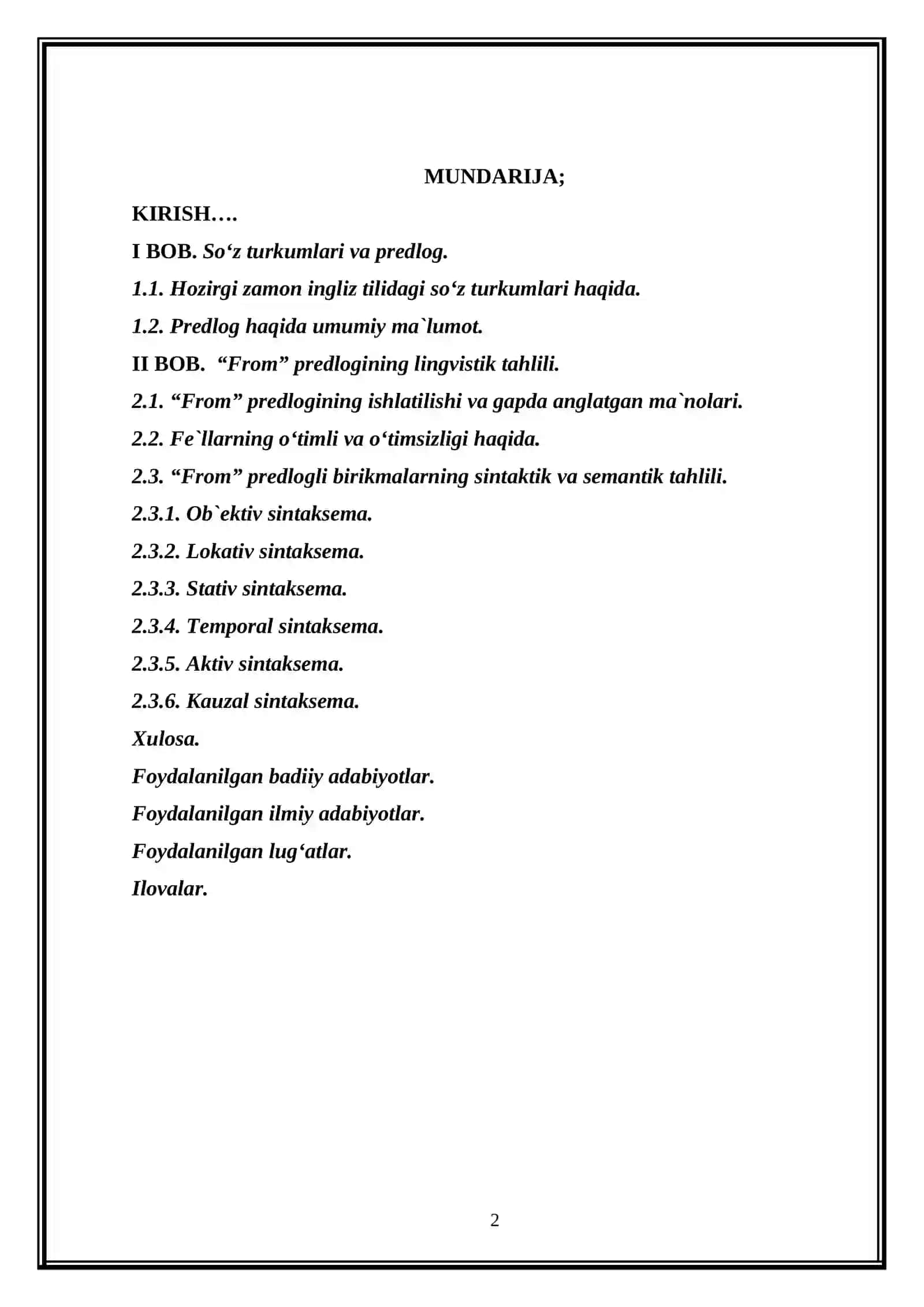 Hozirgi zamon ingliz tilida "from" predlogining leksik ma`nosi va uning o‘zbek tilida berilishi 2