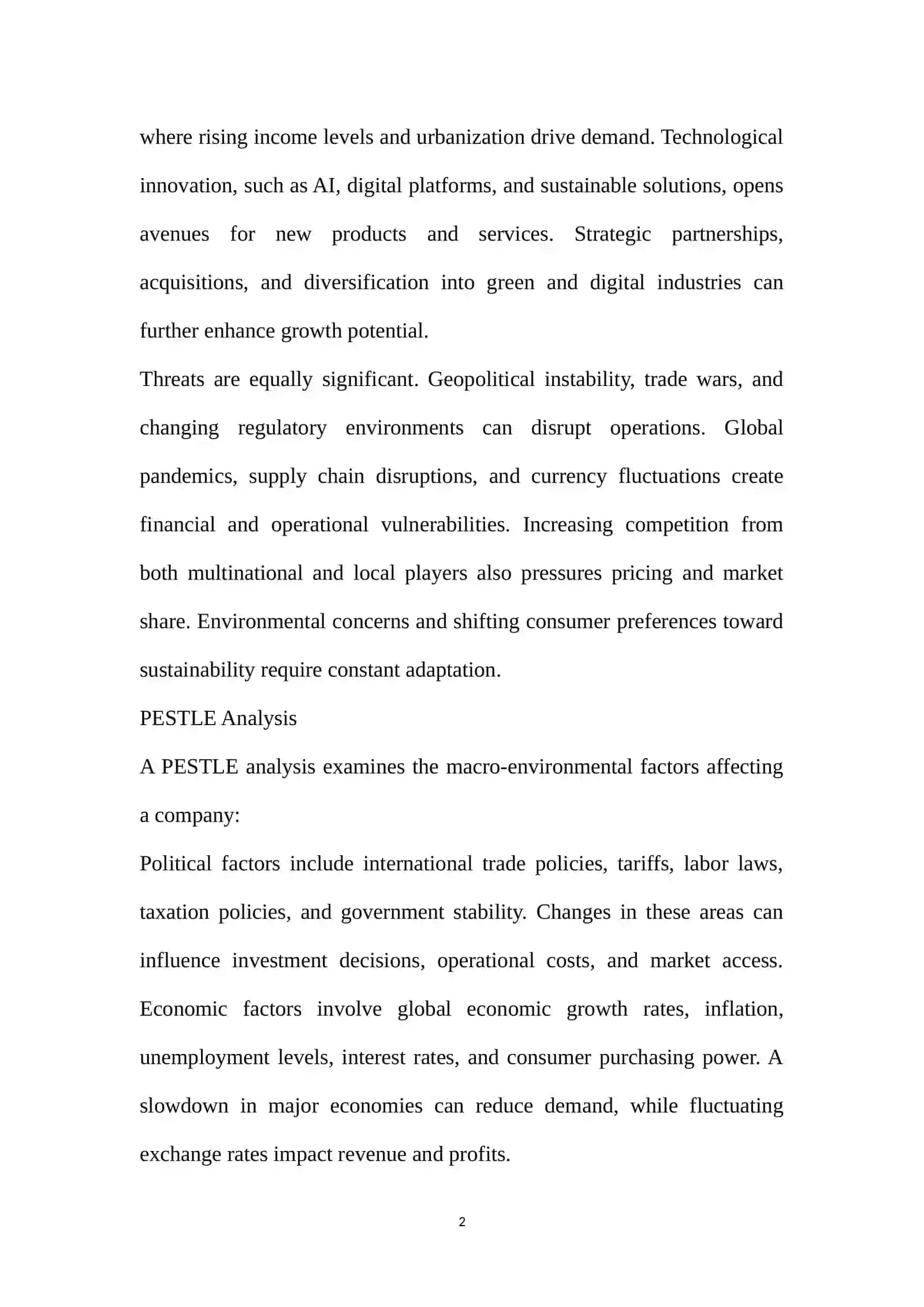 SWOT and PESTLE Analysis for Global Company 2