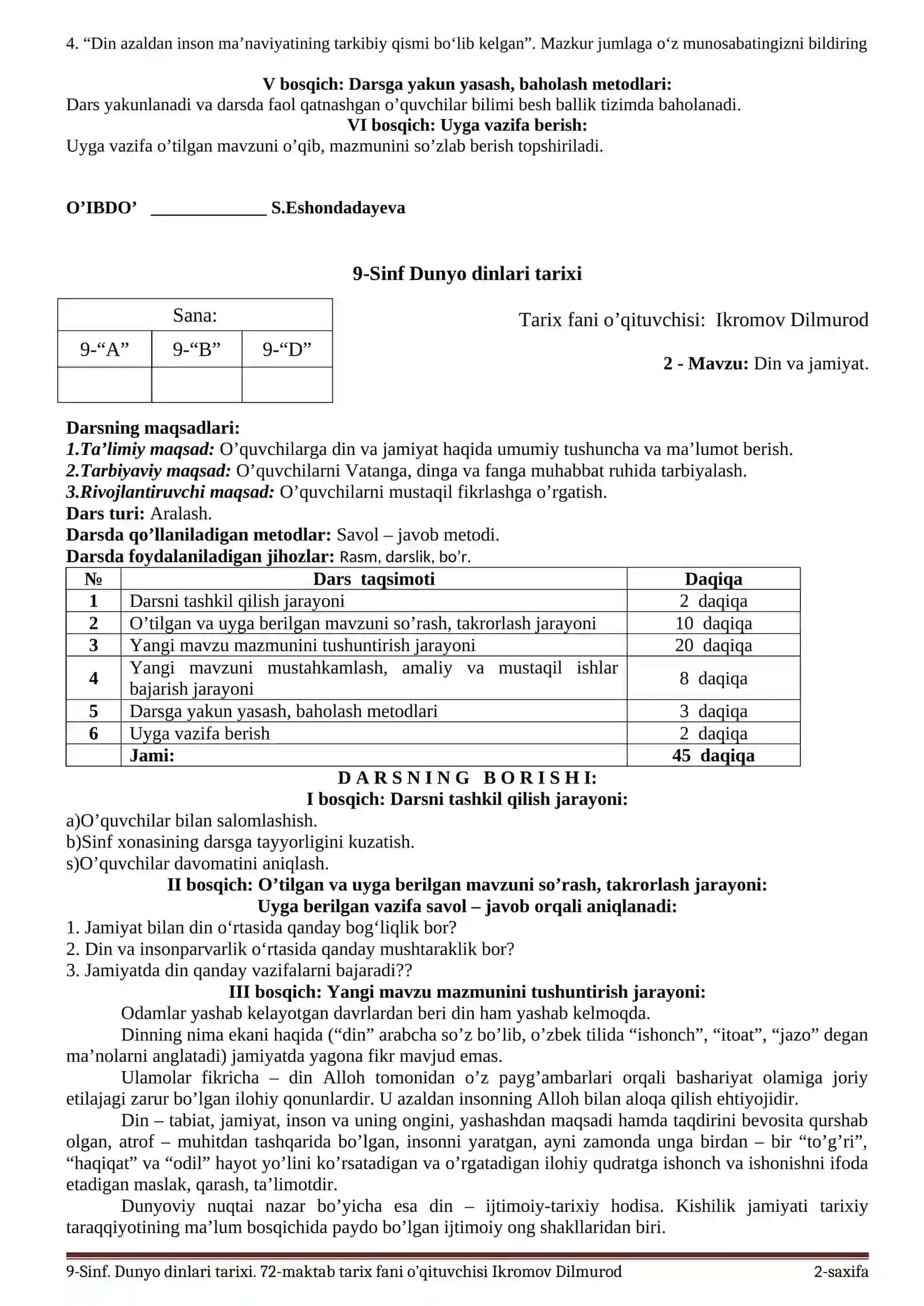 9-Sinf Dunyo dinlari tarixi 2