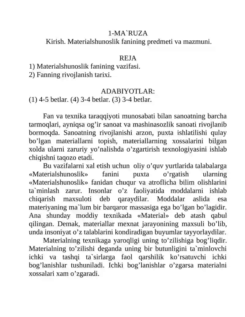 Materialshunoslik fanining predmeti va mazmuni 2