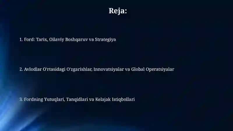 Ford kompaniyasi oilaviy tadbirkorlik misolida 2