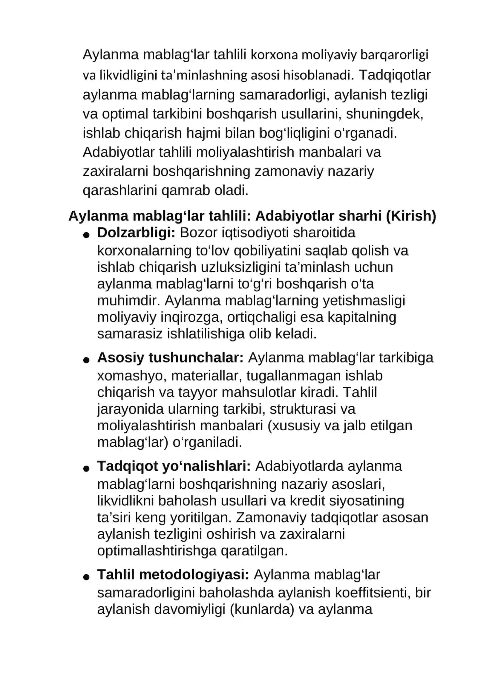 Aylanma mablag’lar tahlili 2