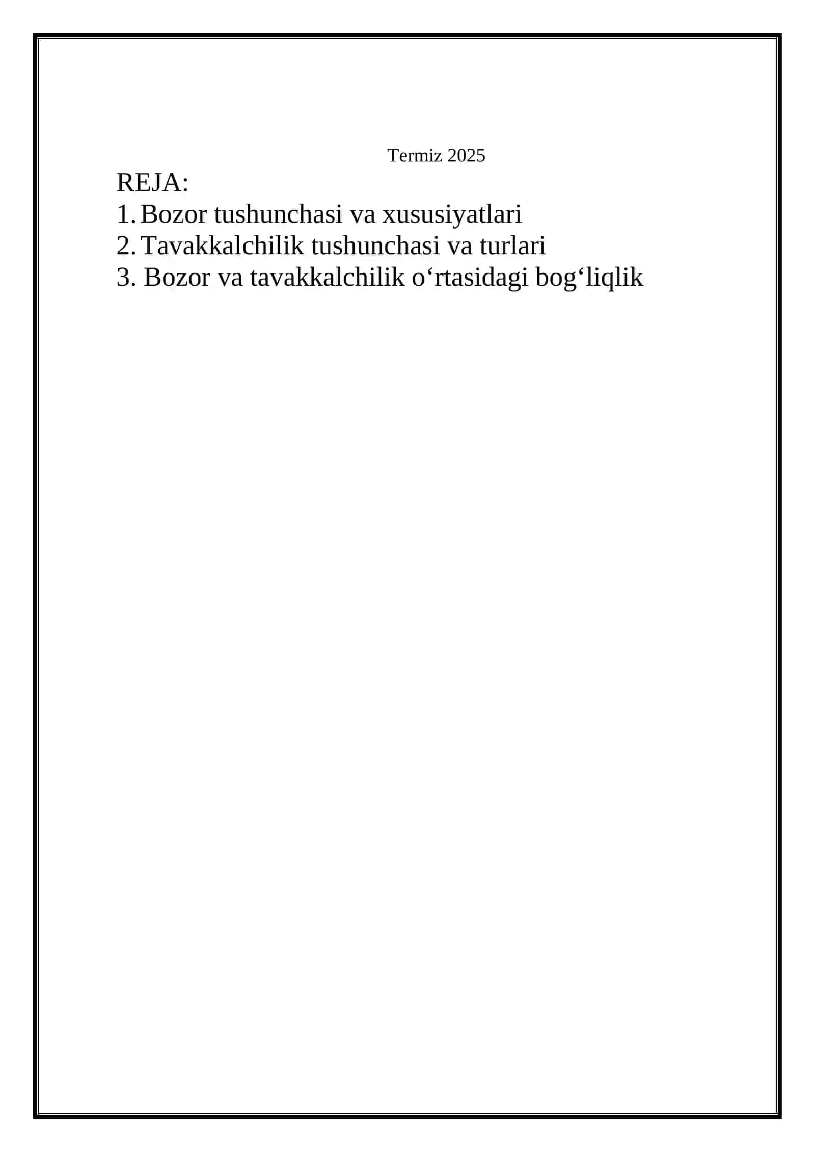 Bozor va tavakkalchilik 2
