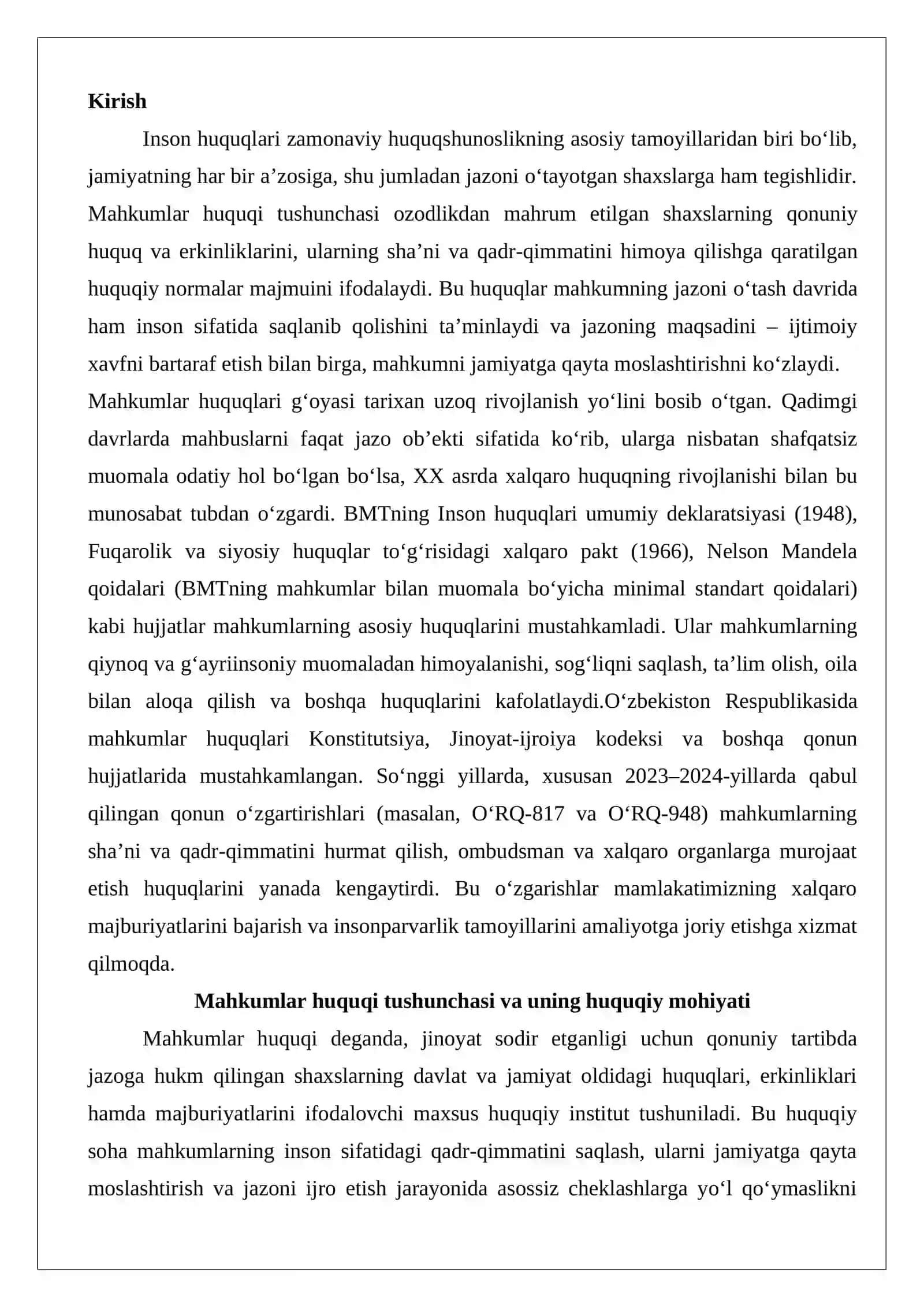 Mahkumlar huquqi tushunchasi 2