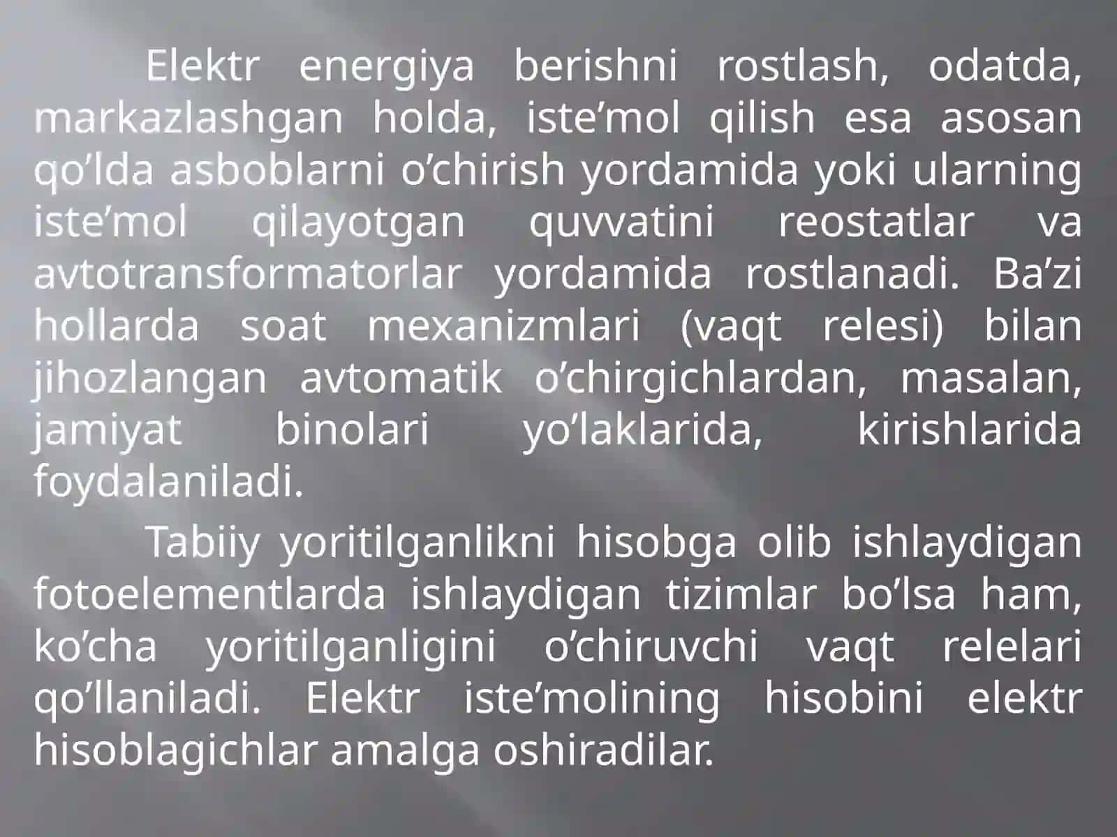 Energiya resurslarini iste’mol qilishni hisobga olish va rostlash 2