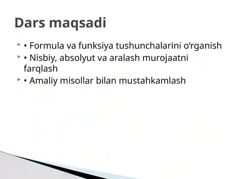 Formula va funksiyalarni yaratish 2