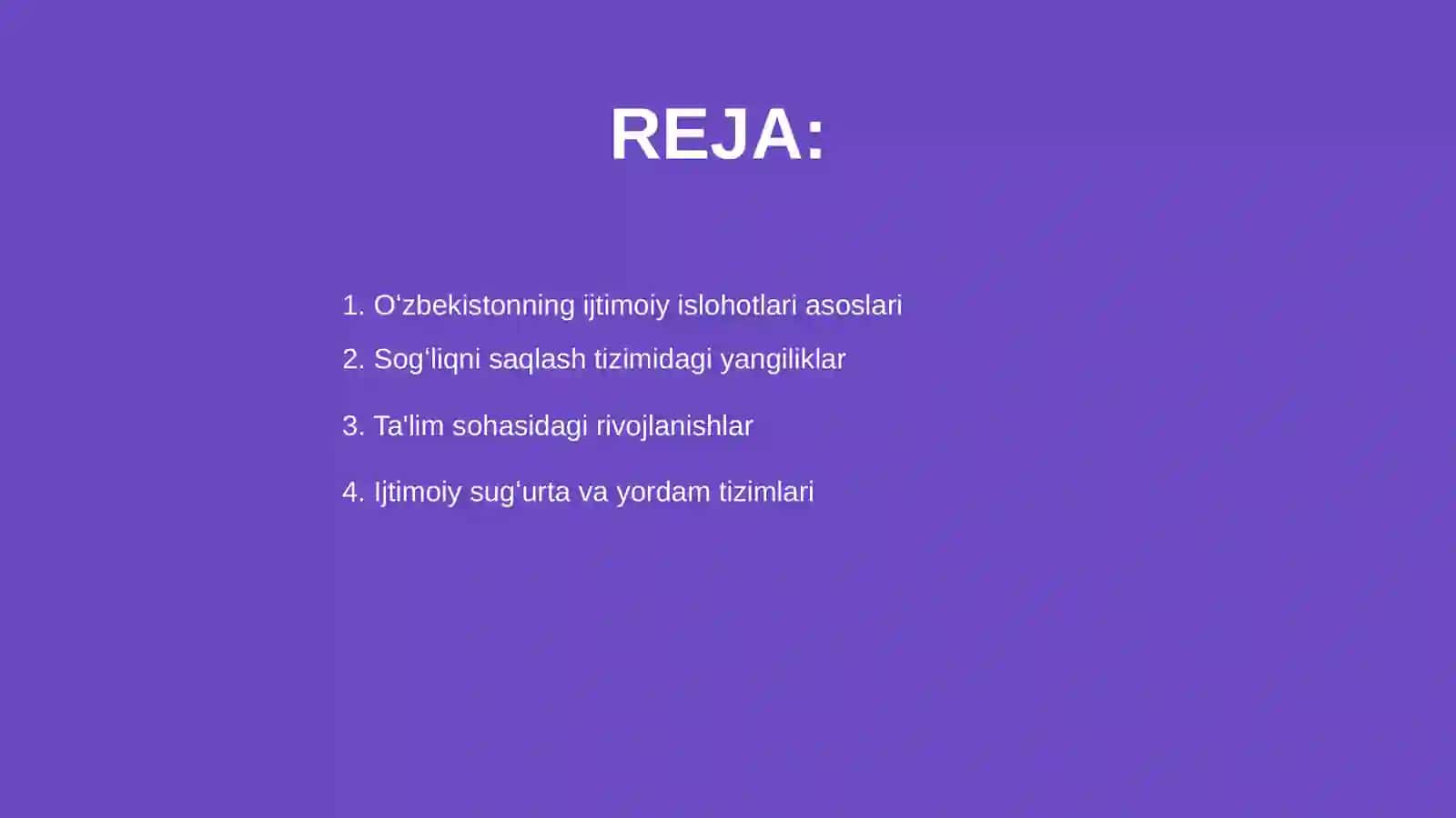 Oʻzbekiston respublikasidagi ijtimoiy sohadagi islohotlar 2