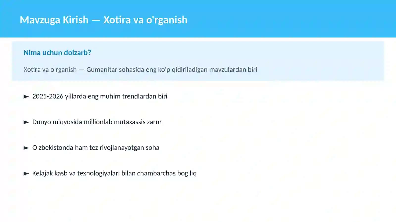 Xotira va o'rganish 2