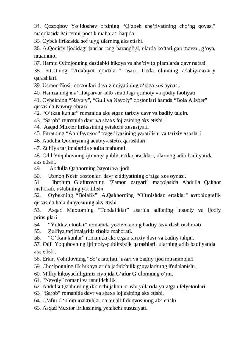 XX asr o‘zbek adabiyoti fanidan 2
