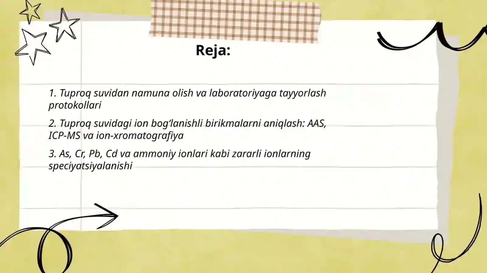 Tuproq suvini ifloslanishida ion bogʻlanishli birikmalarni aniqlash 2