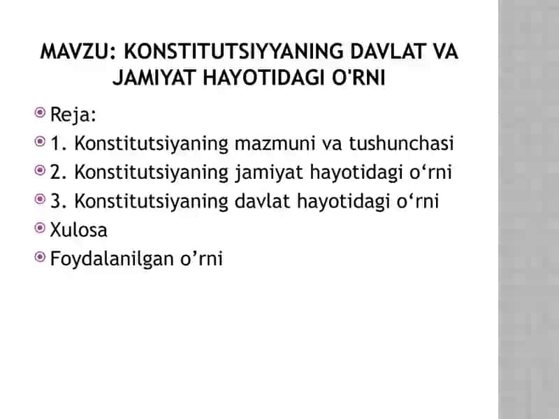 Konstitutsiyyaning davlat va jamiyat hayotidagi o'rni 2