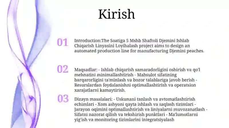 Soatiga 5 Mshb Shaftoli Djemini Ishlab Chiqarish Linyasini Loyihalash 2