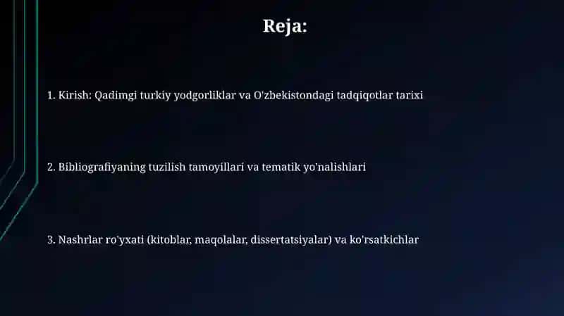 Qadimgi turkiy yodgorliklar boʻyicha Oʻzbekistonda yaratilgan ilmiy asarlar bibliografiya tuzish 2