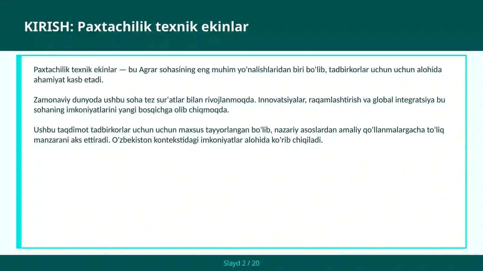 Paxtachilik texnik ekinlar 2