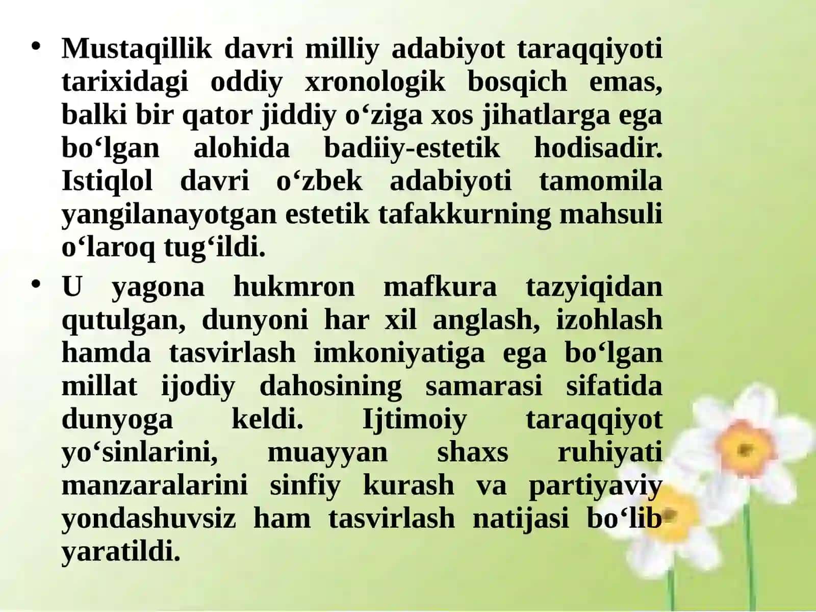11-sinf Adabiyot Mustaqillik davri adabiyoti dars ishlanma 2