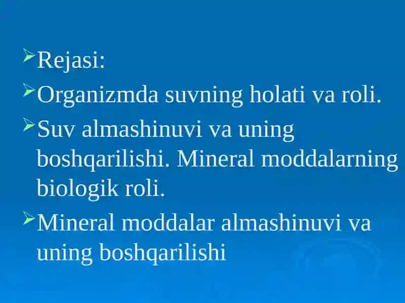 Suv va mineral moddalarning almashtirilishi 2