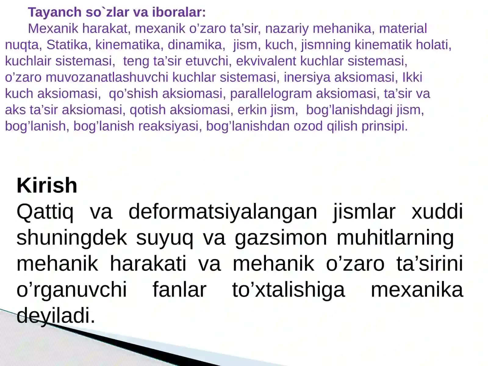 NAZARIY MEXANIKAGA KIRISH 2