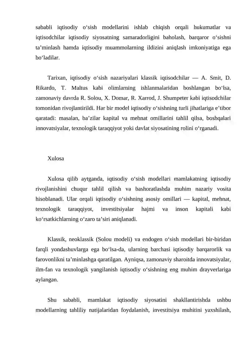 Iqtisodiy o'sish modellari 2