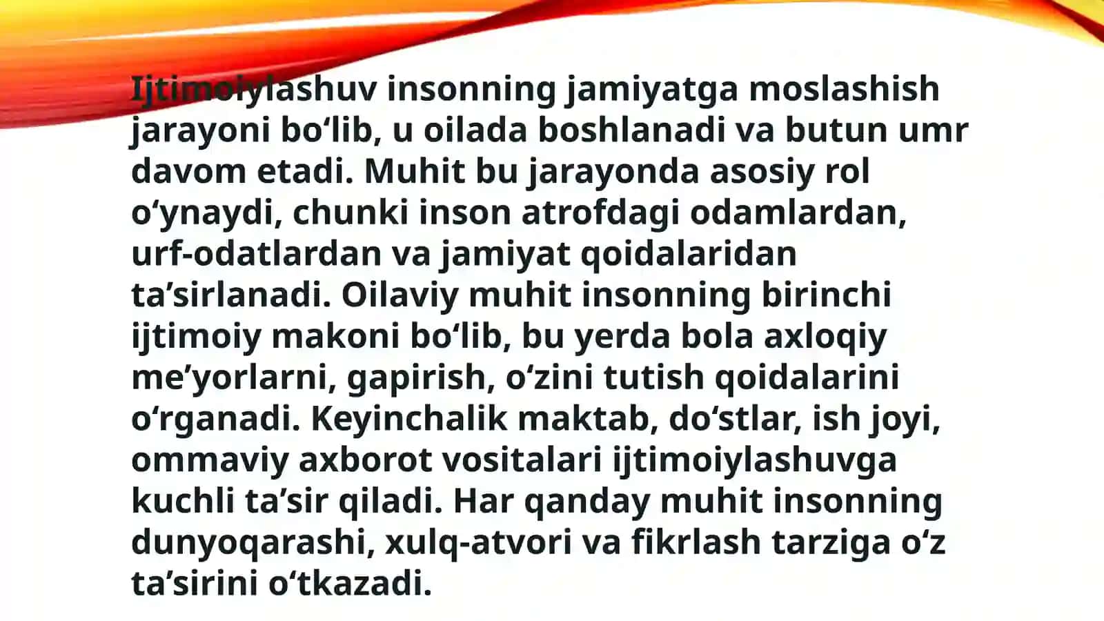 Ijtimoiylashuv jarayonida muhitning o‘rni 2