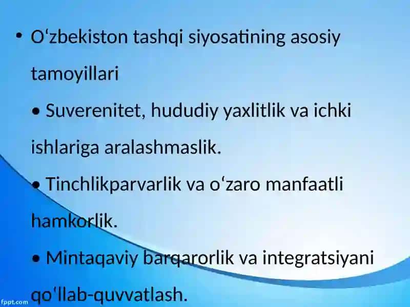 O‘ZBEKISTON RESPUBLIKASI TASHQI SIYOSATI VA DIPLOMATIYASI 2