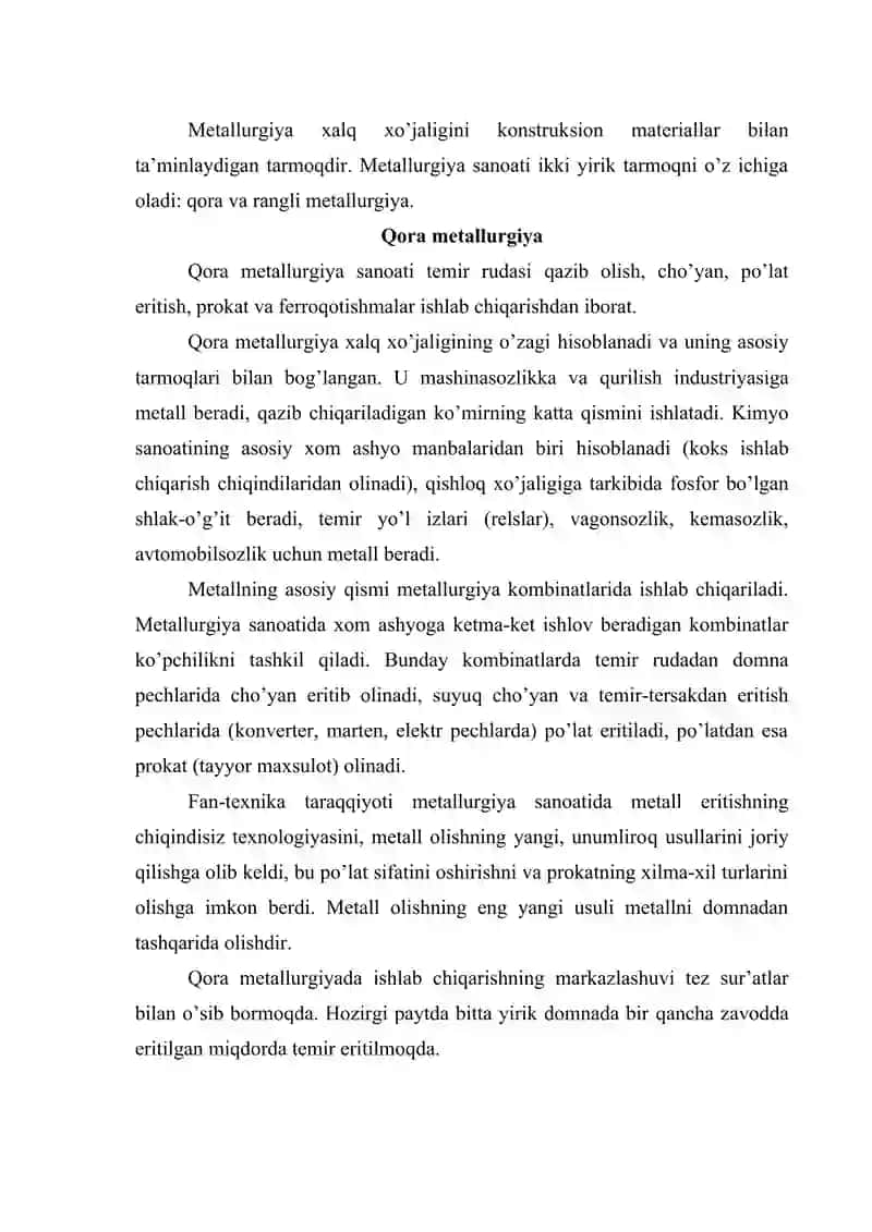 Markaziy Osiyo metalurgiya sanoati. 2