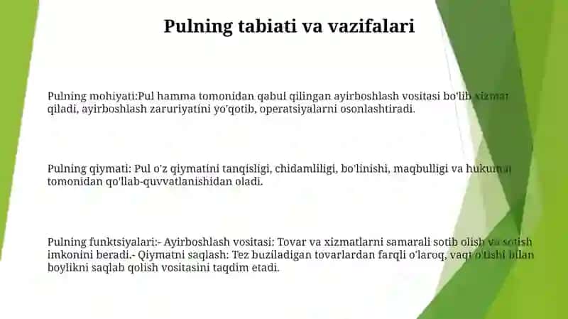 Pul Tushunchasi Va Funksiyalari 2
