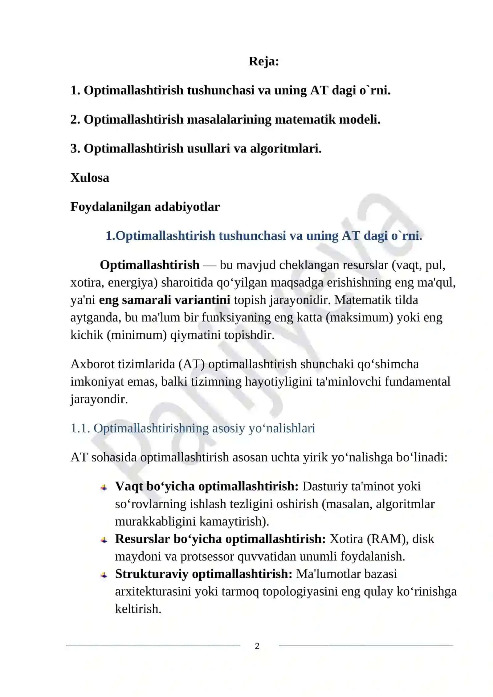 Axborot tizimlarida optimallashtirish masalalari 2