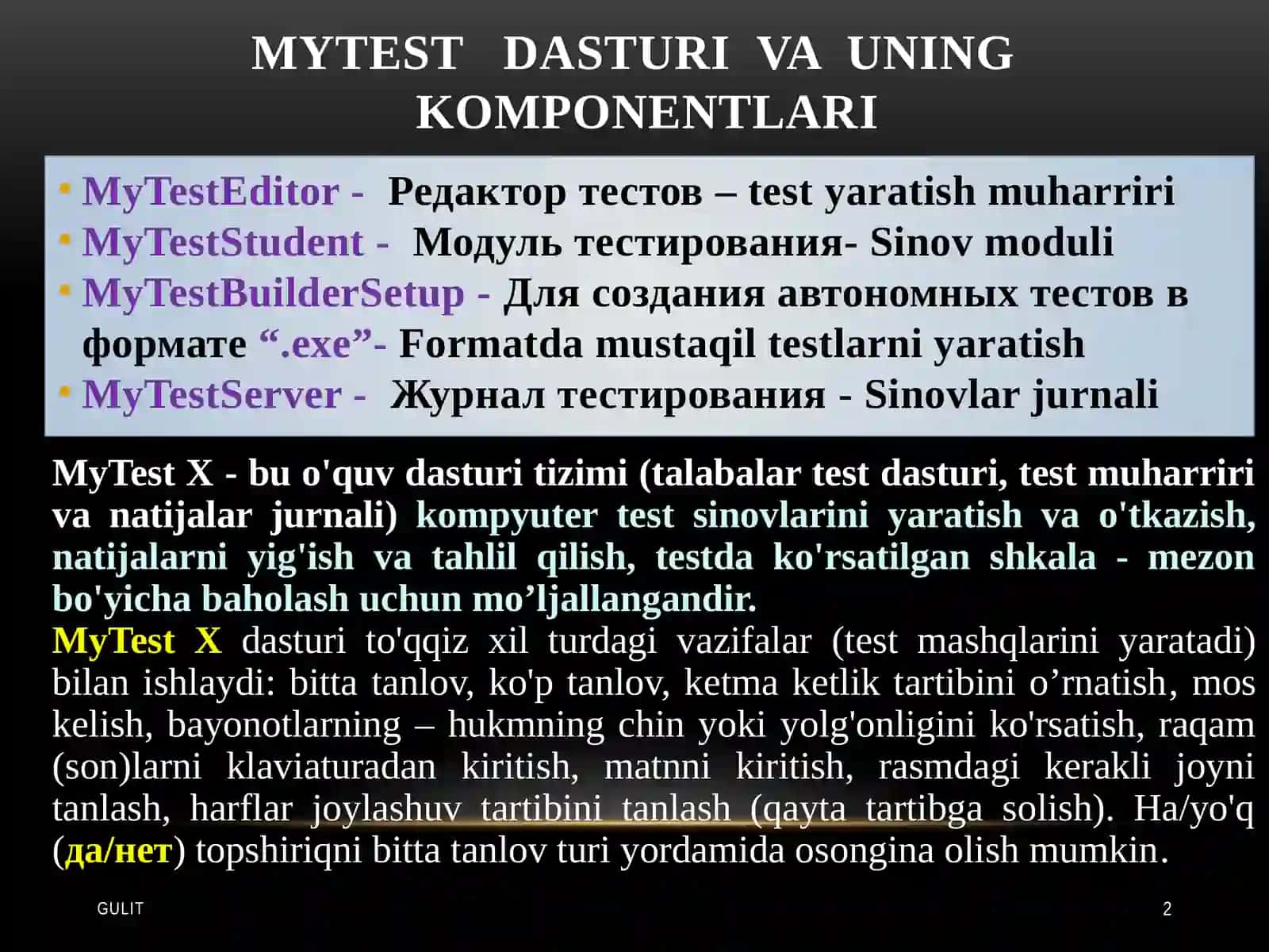 MyTest X-bu o'quv dasturi tizimi 2