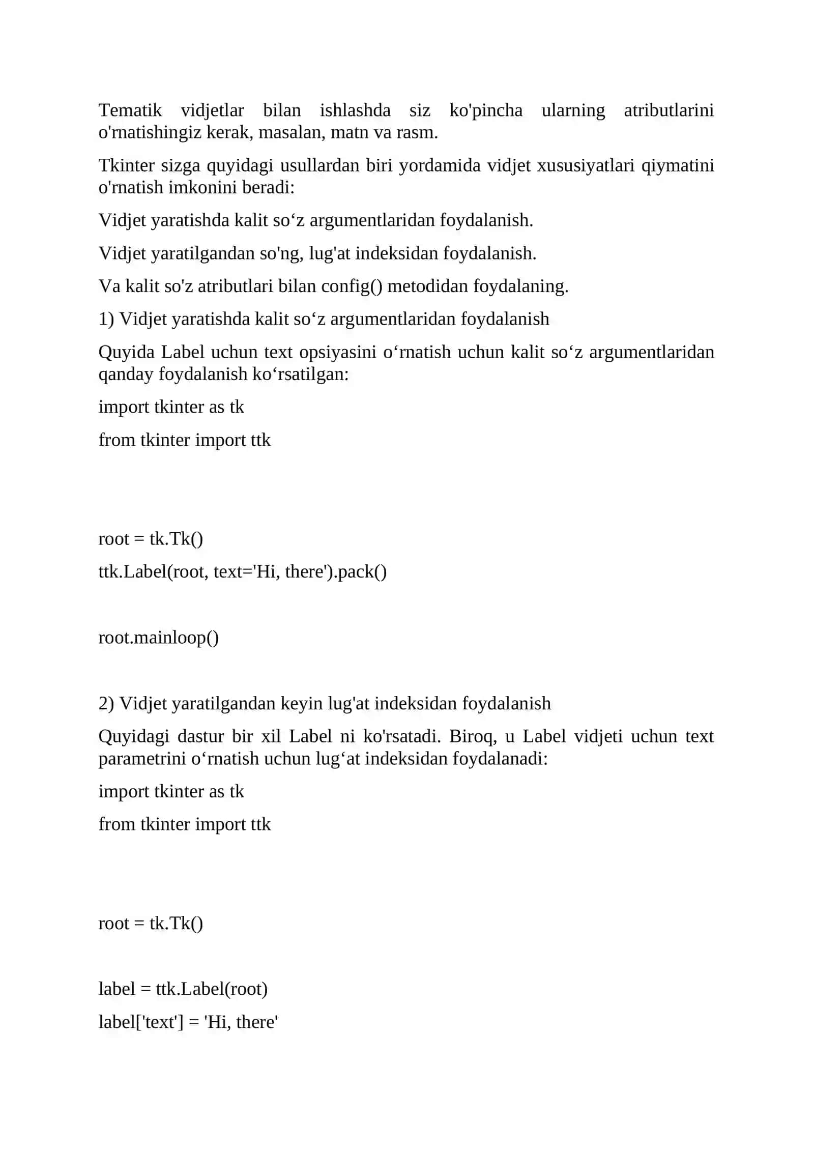 Tk tematik vidjetlariga kirish 2