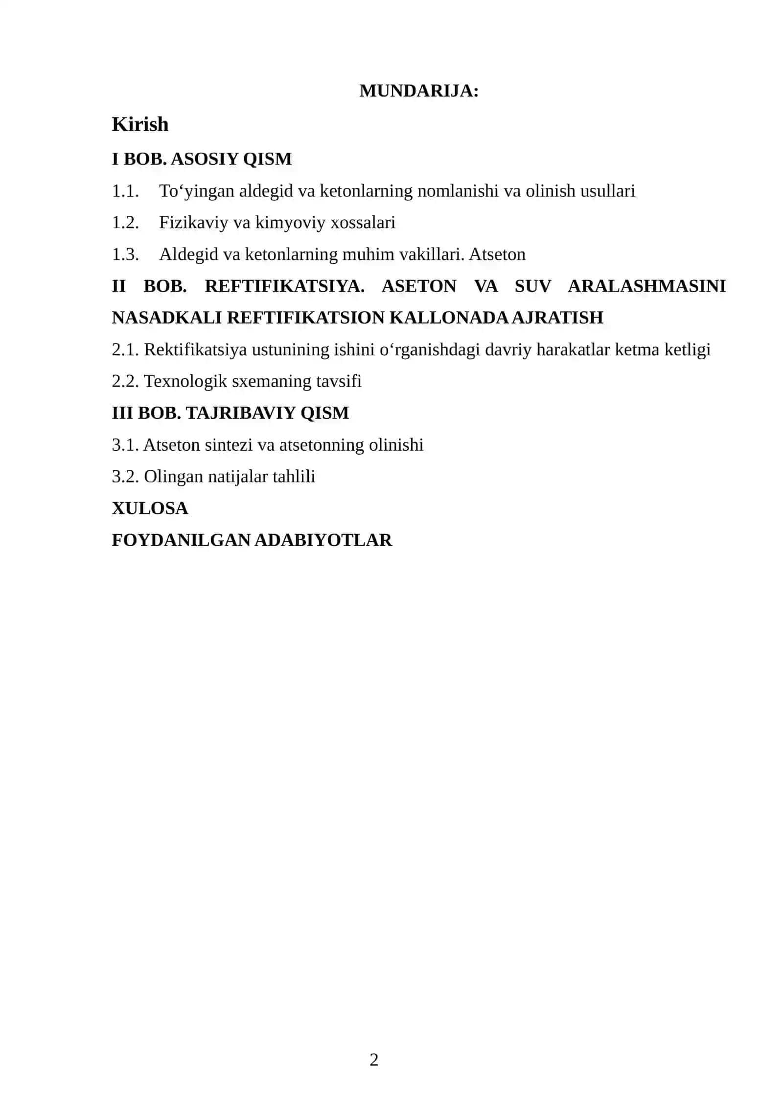Atseton sintezi, tuzilishi va xossalari 2