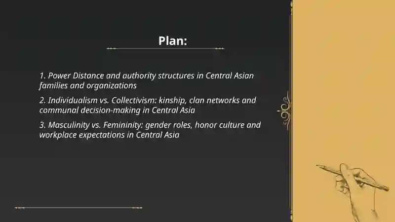 Culture of Central Asia from 6 dimensions of G. Hofstede 2